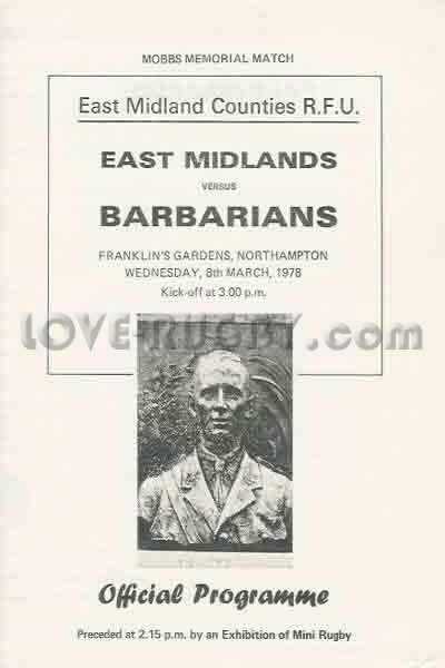 1978 East Midlands v Barbarians  Rugby Programme